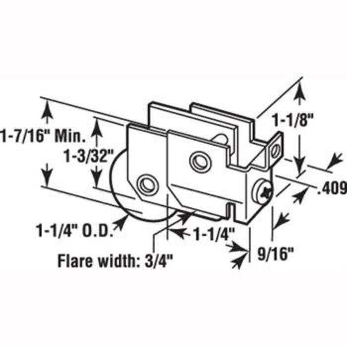 Sliding Glass Patio Door 1 - 1/4" Steel Ball Bearing Roller With 9/16" Wide Housing - Reflect Window & Door
