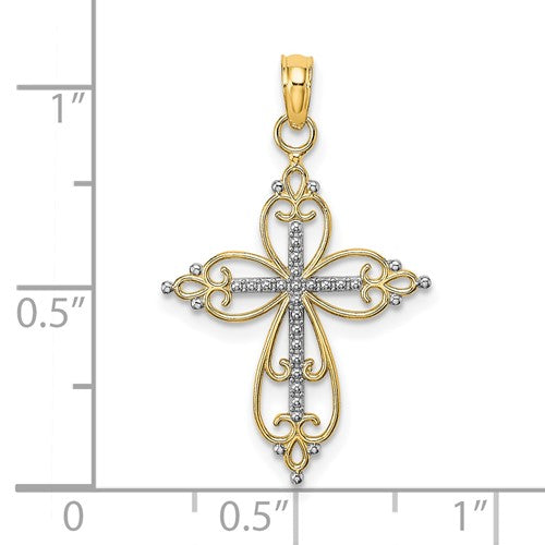 10K Two-Tone Beaded Cross Pendant