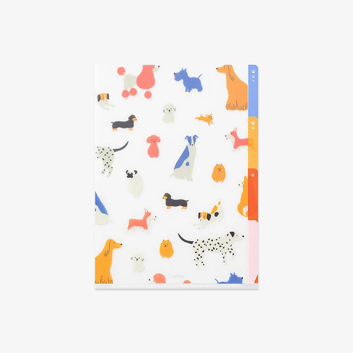 Pocket folder with dog illustrations.