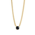 Gold stainless steel chain necklace with black onyx square pendant, bold minimalist statement jewelry, hypoallergenic non-tarnish durable design.