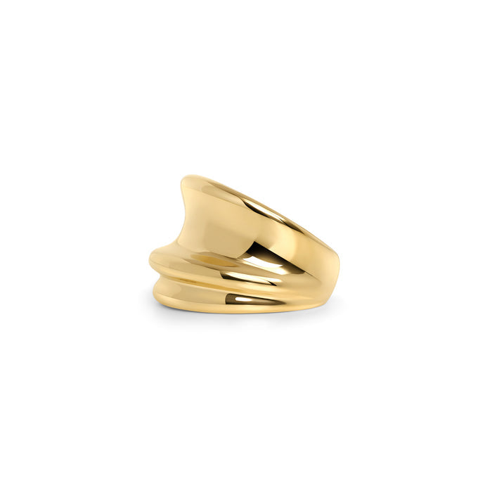 Modern gold dome ring in surgical stainless steel, smooth high-polish finish, comfortable everyday statement jewelry designed for sensitive skin, durable and long-lasting in Canada.