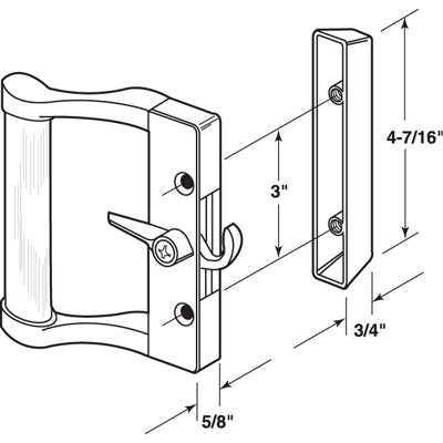 Sliding Glass Patio Door Aluminum/Wood Hook Style Surface Mount Handle 3" Screw Holes - Reflect Window & Door
