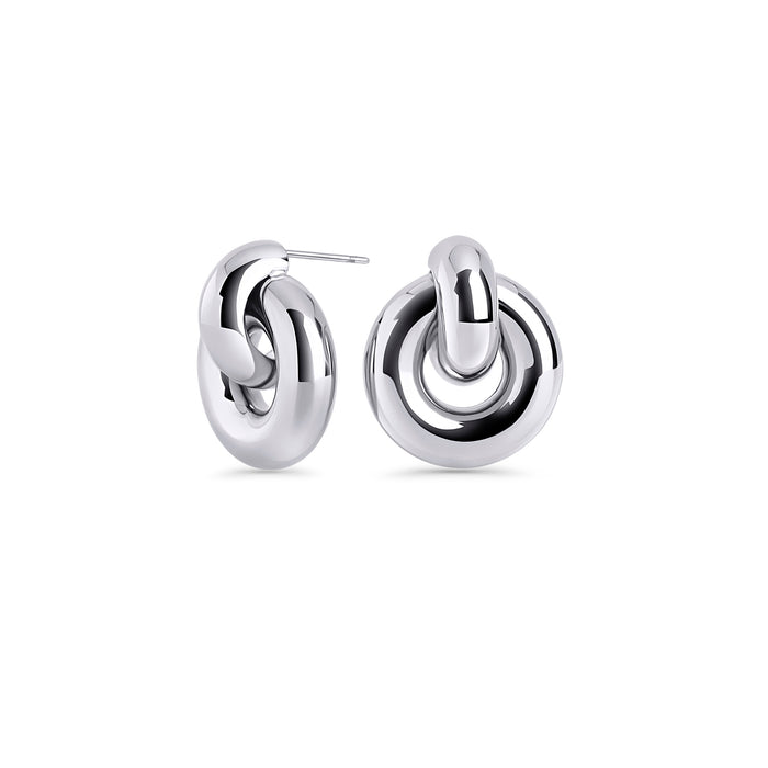 Silver chunky double hoop drop earrings – nickel-free, waterproof & tarnish-resistant stainless steel statement earrings for sensitive ears, top-rated affordable luxury jewelry by Mia Bijoux Canada