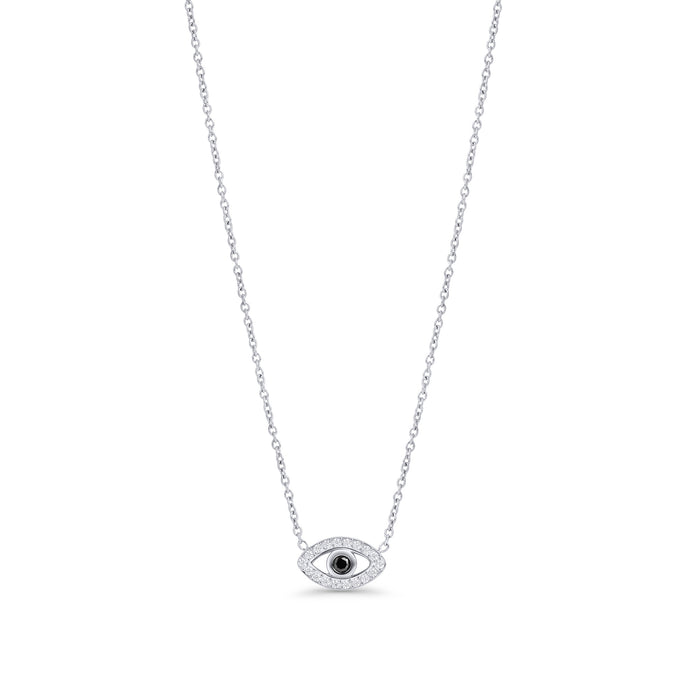 Evil eye silver pendant necklace with black stone center and cubic zirconia – hypoallergenic, non-tarnish stainless steel necklace for sensitive skin by Mia Bijoux Canada