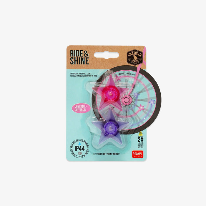 Package with star-shaped lights for a bike on a light blue background