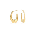 Gold stainless steel sculptural hoop earrings with organic fluid design, hypoallergenic earrings for sensitive ears, non-tarnish durable contemporary statement jewelry Canada.