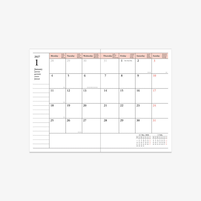 CALENDAR SEP 2026 - DEC 2027 A6 // BIRDS RED