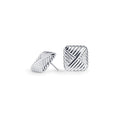 Silver stainless steel textured stud earrings with woven sculptural design, bold modern jewelry, hypoallergenic non-tarnish durable earrings, elegant statement everyday jewelry.