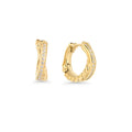 Gold stainless steel twisted huggie hoop earrings with cubic zirconia pavé stones, hypoallergenic earrings for sensitive ears, tarnish-resistant durable minimalist everyday jewelry Canada.