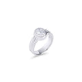 Silver ring with a round clear stone and a ridged band on a white background. Nickel-free, waterproof & tarnish-resistant stainless steel ring for sensitive skin, minimalist luxury jewelry by Mia Bijoux Canada.

Bague argentée sertie d'une pierre transparente ronde, à anneau strié, sur fond blanc. Bague en acier inoxydable sans nickel, résistante à l'eau et anti-ternissement pour peaux sensibles, bijouterie de luxe minimaliste par Mia Bijoux Canada.