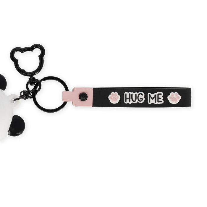 Keychain with 'Hug Me' strap on a white background