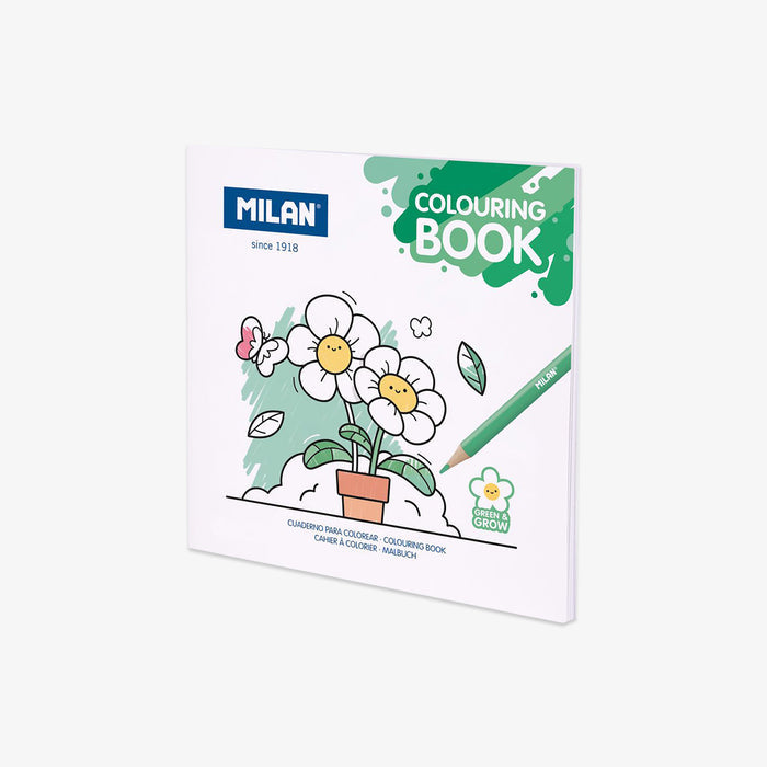 Milan colouring book with a flower illustration on a white background