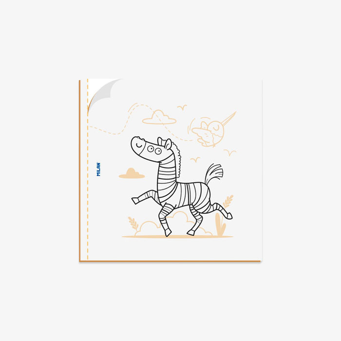 Colouring book page with a zebra design on a white background