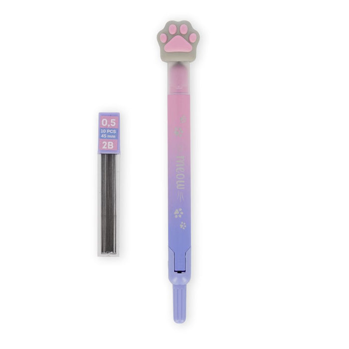 Gradient purple and pink pen with a paw design on a white background