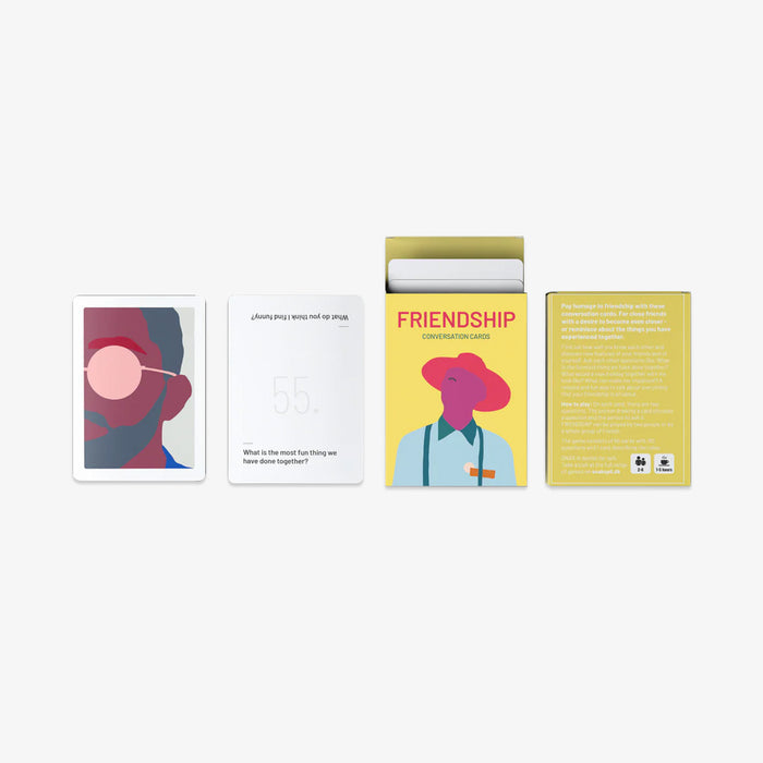 Conversation Card packaging with two cards and box on a white background