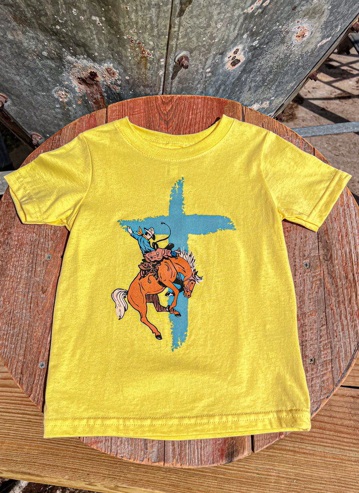 Cross buckin bronc kids tee