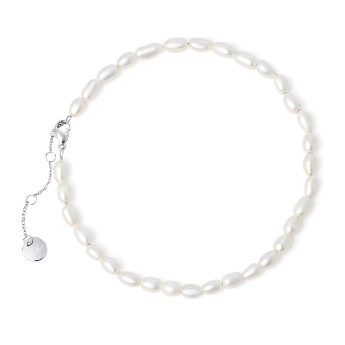 Chaîne cheville de perles en acier inoxydable argent écoresponsable et durable confortable pour la peau Mia Bijoux