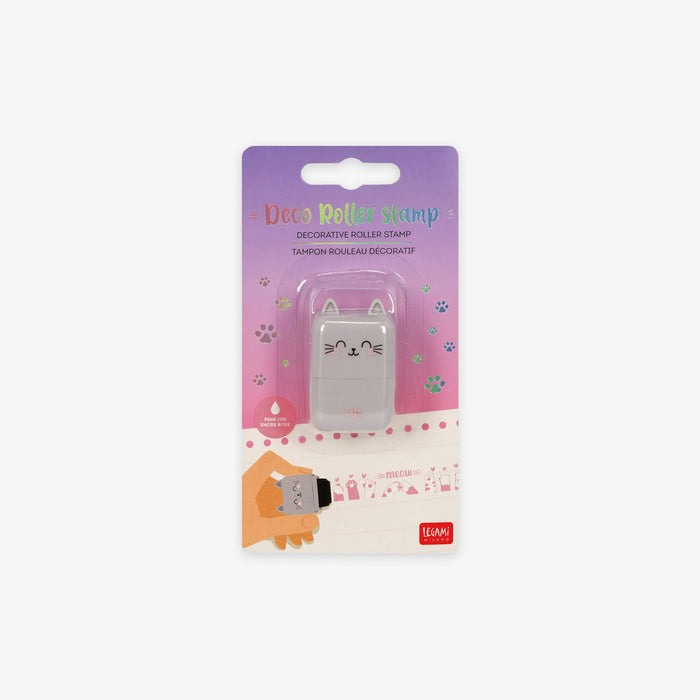Decorative roller stamp with cat design in packaging on a white background