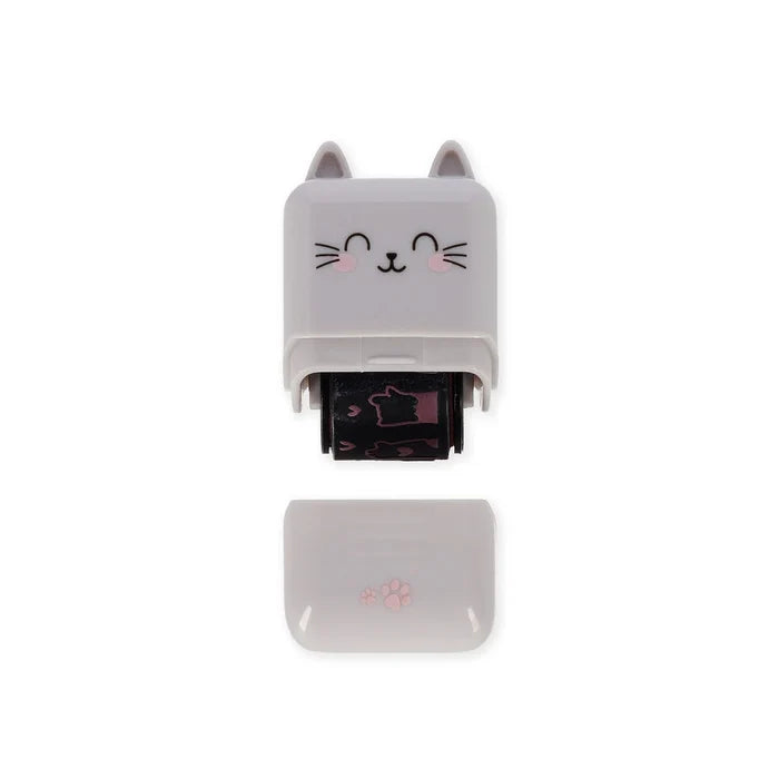 Cat-shaped roller stamp on a white background