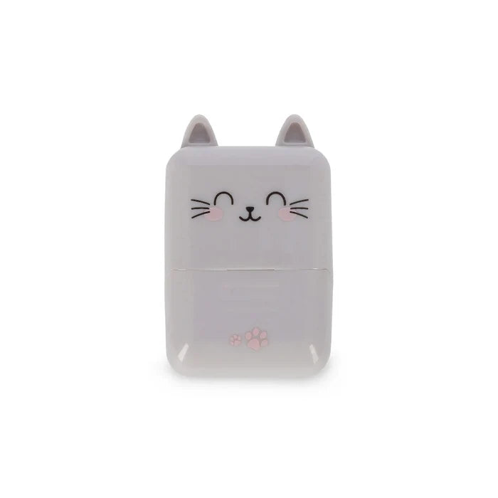 Cat-shaped roller stamp on a white background
