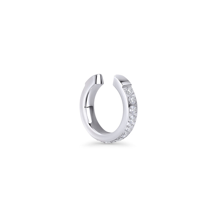 Silver sparkling ear cuff in surgical stainless steel, top-rated and best for sensitive ears, allergy-free and hypoallergenic, waterproof, non tarnish, safe and designed to prevent skin irritation.