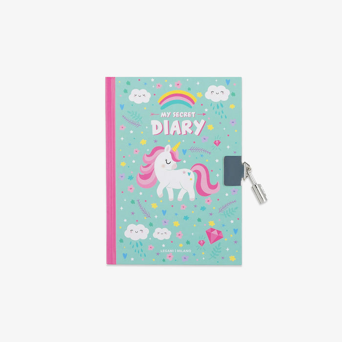 Diary in unicorn design with locker, and with the text 'My secret diary'.