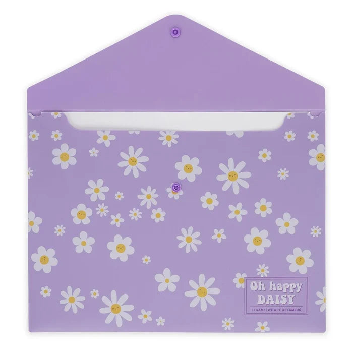 Purple document folder with white daisy pattern and 'Oh happy DAISY' text on a white background