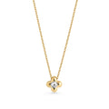 Gold stainless steel clover pendant necklace with silver center, delicate chain necklace for daily wear, long-lasting shine, hypoallergenic jewelry available in Canada.