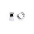 Silver stainless steel chunky huggie hoop earrings with smooth rounded design, hypoallergenic earrings for sensitive ears, non-tarnish durable minimalist everyday jewelry Canada.
