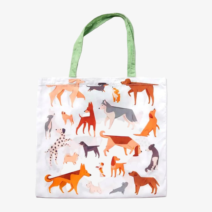 Tote bag with dog illustrations on a white background