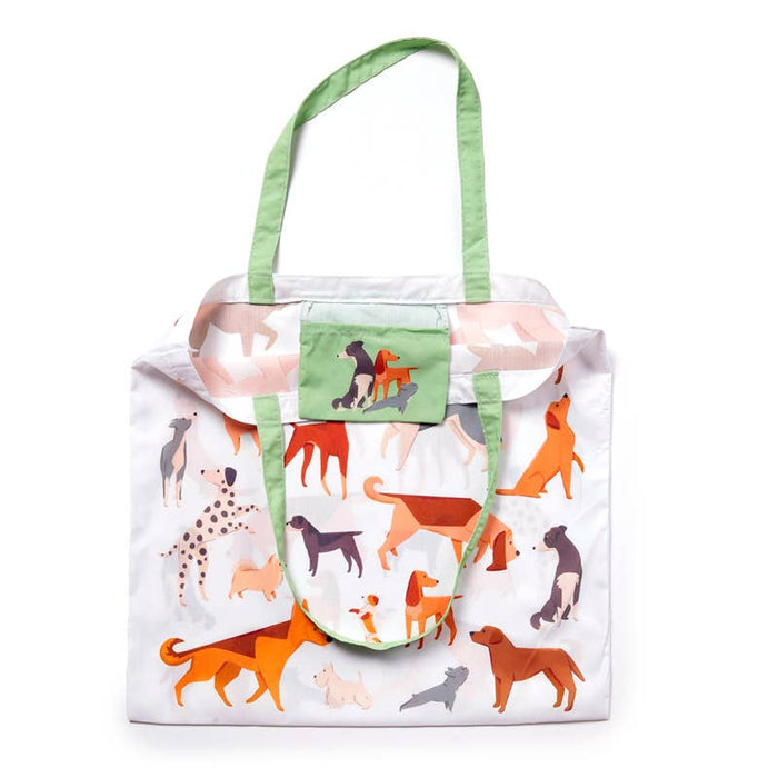 Tote bag with dog pattern on a white background