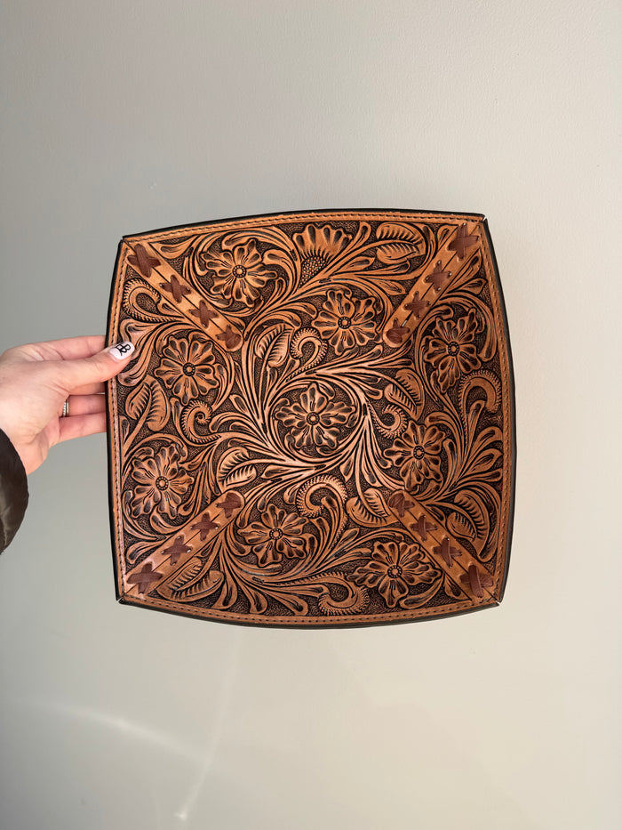 Genuine Leather Tooled Basket