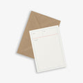 A simple, illustrated greeting card with a envelope, in beige and white colors with a minimal design. with the text 'DATE: FOR: MESSAGE:'