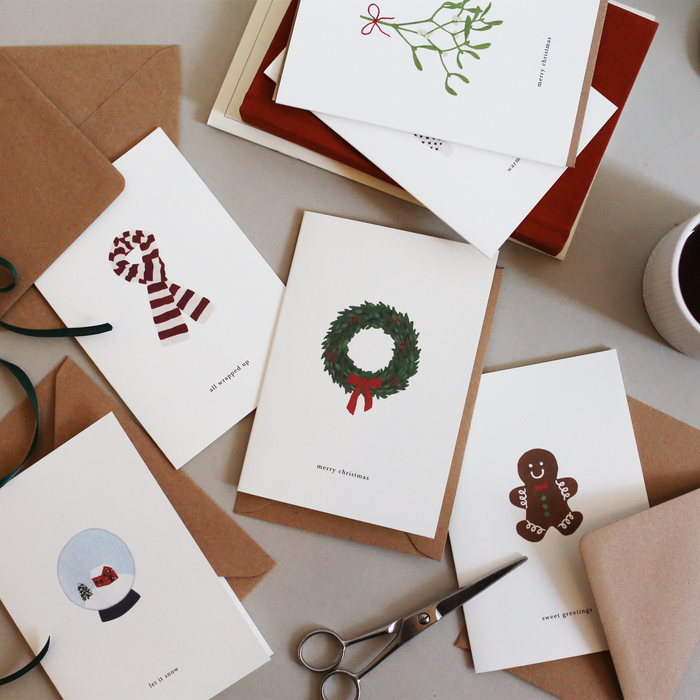 Greeting cards with christmas designs.