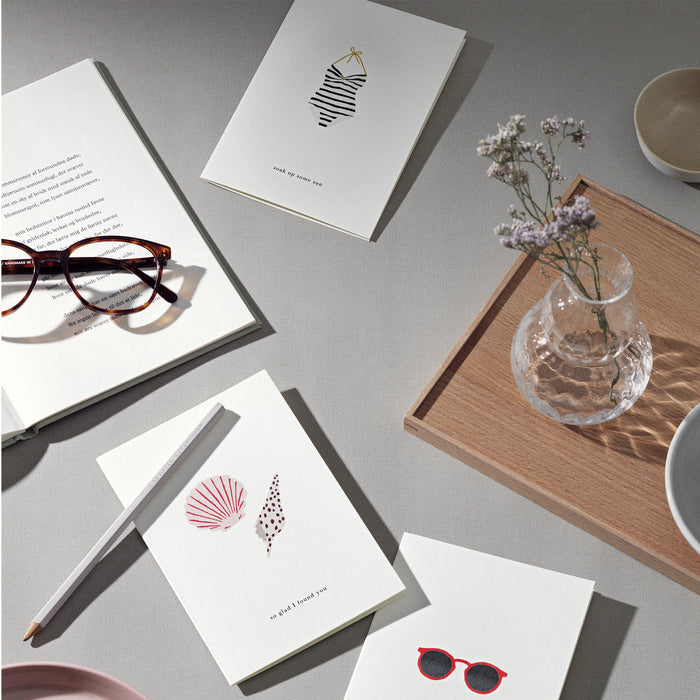 Greeting cards with summer themed illustrations.