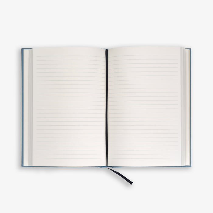 Open notebook with lined pages.