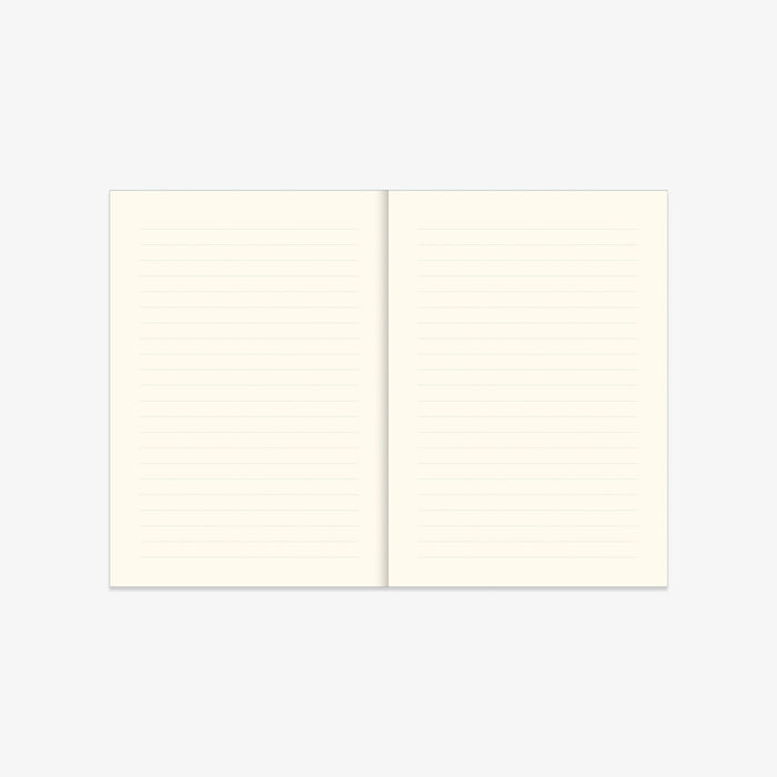 Two cream-colored sheets of paper on a white background. Open notebook with lines.