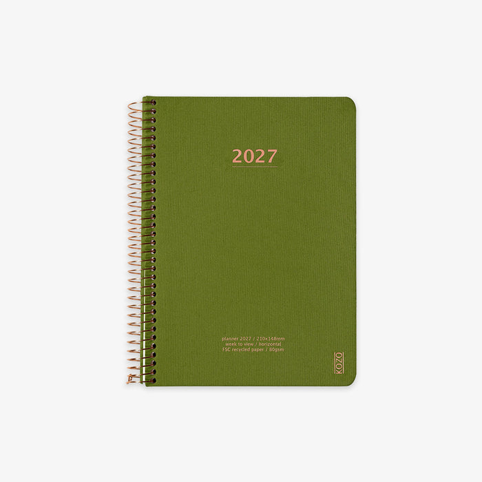 KOZO SPIRAL-BOUND CALENDAR 2027 A5 (DANISH) // OLIVE GREEN