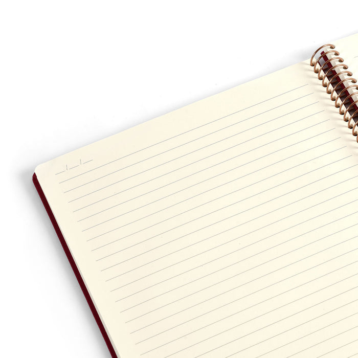 Open notebook with lined pages on a white background