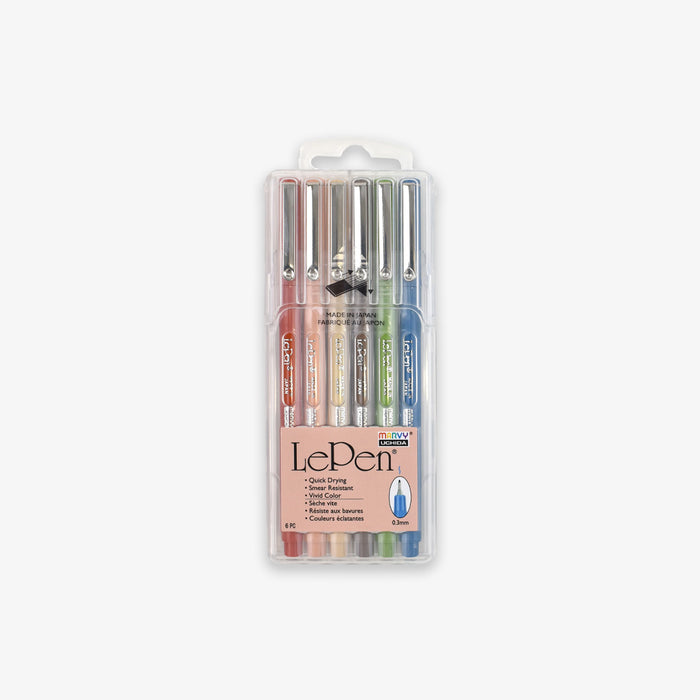 Set of LePen pens in a clear packaging on a white background