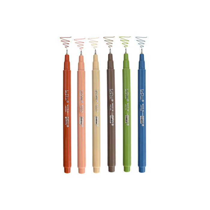 Set of five Le Pen colored fineliners on a white background