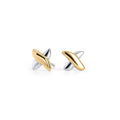 Two-tone gold and silver puffy X cross stud earrings – nickel-free, tarnish-resistant & waterproof stainless steel studs safe for sensitive ears, best everyday earrings for women by Mia Bijoux Canada