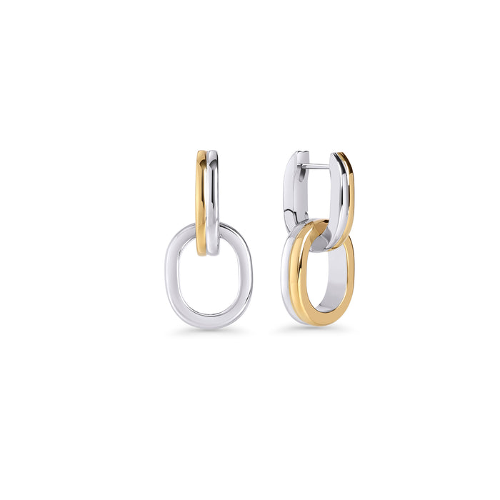 Two-tone drop earrings with two interlocking oval links on a white background. Nickel-free and waterproof jewelry by Mia Bijoux Canada.

Boucles d'oreilles pendantes deux tons à deux maillons ovales entrelacés sur fond blanc. Bijoux sans nickel et résistants à l'eau par Mia Bijoux Canada.