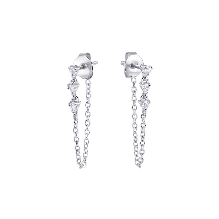 Boucles d'oreilles 3 pierres et chaîne pendantes acier inoxydable sans danger pour la peau Mia Bijoux