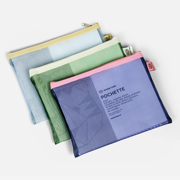 MESH POUCH M // BEIGE & SKY BLUE