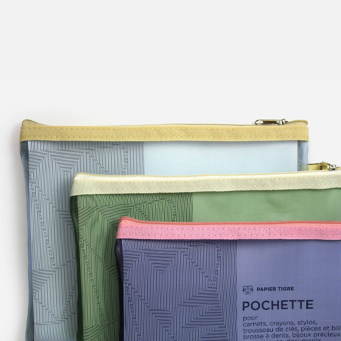 MESH POUCH M // BEIGE & SKY BLUE