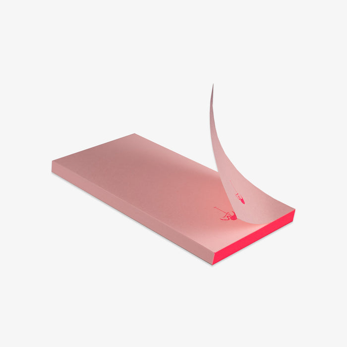 Rectangular pink product with a red accent on a white background