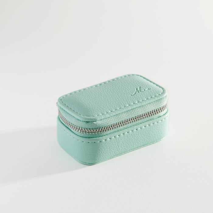 Mini pochette de voyage rectangle pour bijoux cuir végétalien turquoise MIAJWL