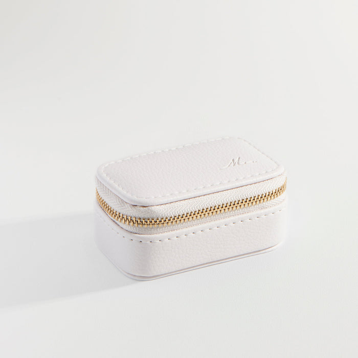 Mini rectangle travel jewerlry case white vegan leather MIAJWL