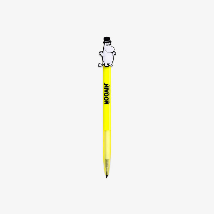 Yellow pen with a Moomin Pappa on a white background